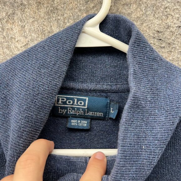 Polo Ralph Lauren Pullover Mens Large Blue Quarter Zip Fleece Sweater Fleece - Picture 6 of 10